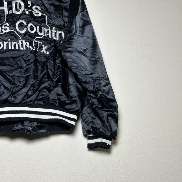 VTG Don Alleson Bomber Satin Varsity Jacket Women M Black "Lisa" 90s Button Up - Picture 12 of 15